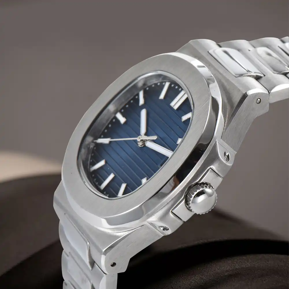 automatic mens watch movement 41mm blue sterile dial silver
