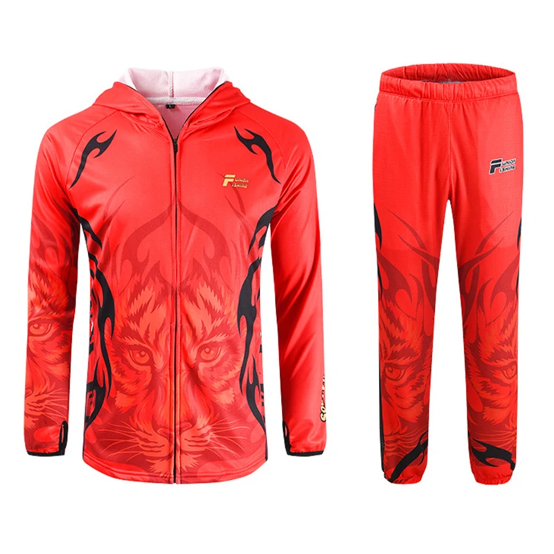 

Classic Red Fishing Uniform UV Breathable Lightweight Sun Protection Clothes Summer Autumn Unisex Outdoors Top Pants Tiger Ropa