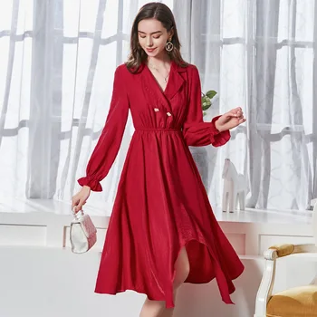 

Madam clothing OLWPIRNCESS 2020 Long Skirt Spring New Temperament Lapel Women's Dresses