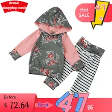 TELOTUNY для маленькой девочки одежда для малышей для маленьких мальчиков и девочек с цветочным рисунком, худи с полосками комплект с топами+ штанами комплект одежды Одежда для маленьких мальчиков 1027