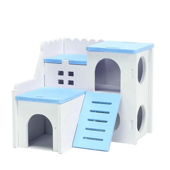 

Wooden Hamster House Hideout Hut Rat Hideaway Exercise Toys for For Small Animals Like Dwarf Hamster and Mouse (Blue)