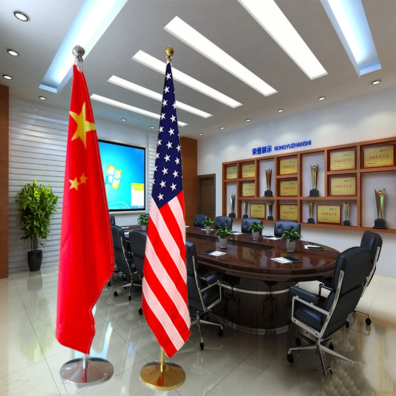 1 Set High Quality 2m Heigh Indoor Standing Silver Gold Flagpole Flag Pole for Conference Office Indoor Flag Pole with Stand