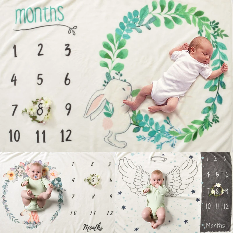 

2020 Baby Milestone Blanket Newborn Photography Photo Props Flannel Monthly Background Blankets Infant Bedding Swaddle Wraps