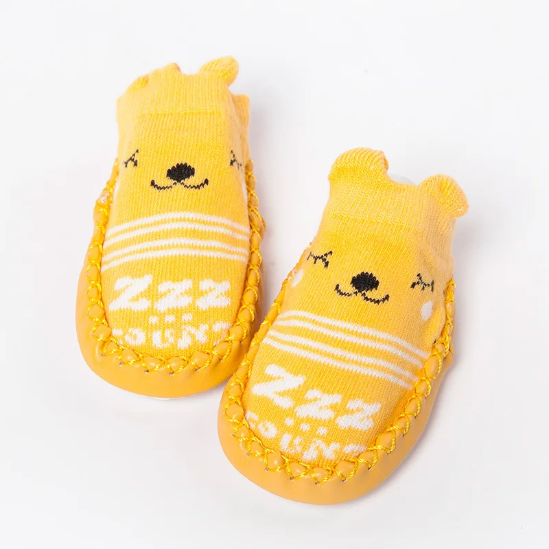 WARMOM/детская обувь; носки с резиновой подошвой; носки для младенцев; детские носки для пола; зимние мягкие теплые носки с милым рисунком; обувь для малышей - Цвет: Цвет: желтый