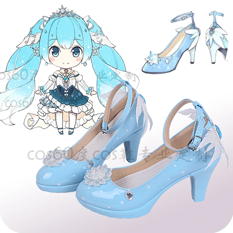 Г.; обувь для костюмированной вечеринки Vocaloid Star Princess Snow Miku; милые синие туфли из искусственной кожи на высоком каблуке