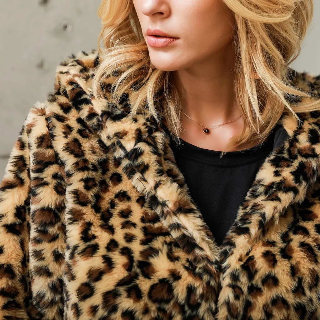 KANCOOLD куртка, модная леопардовая женская верхняя одежда из искусственного меха, пальто, Свободный кардиган с длинным рукавом, куртка с карманами, пальто с капюшоном, блуза