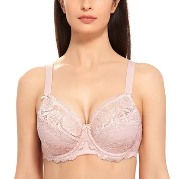 

Women's Full Coverage Sheer Floral Lace Non-Foam Underwired Plus Size Bra