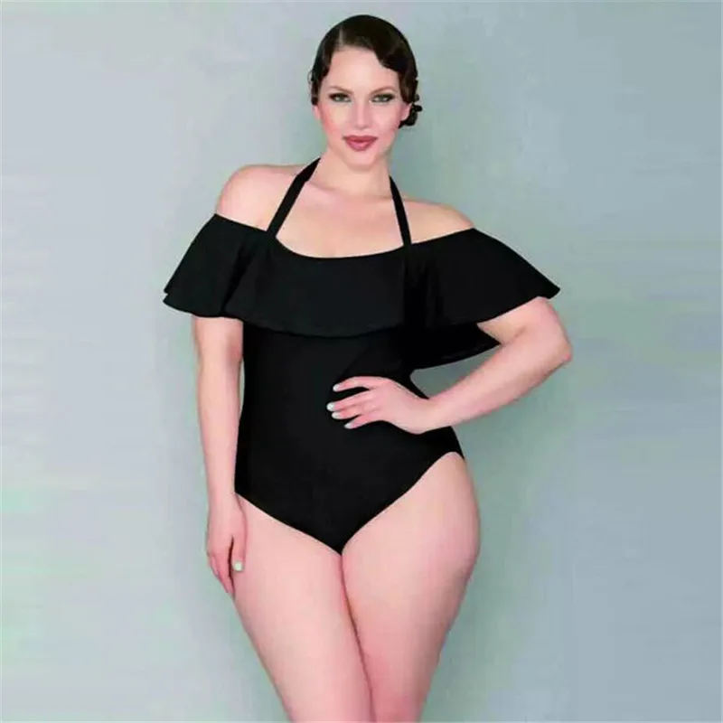 

4XL plus size swimsuit 2020 Lotus Leaf One Piece Swimwear Shoulder Off Swimsuit Women Plus Size Bathing Suit Hot Beach Swim Wear