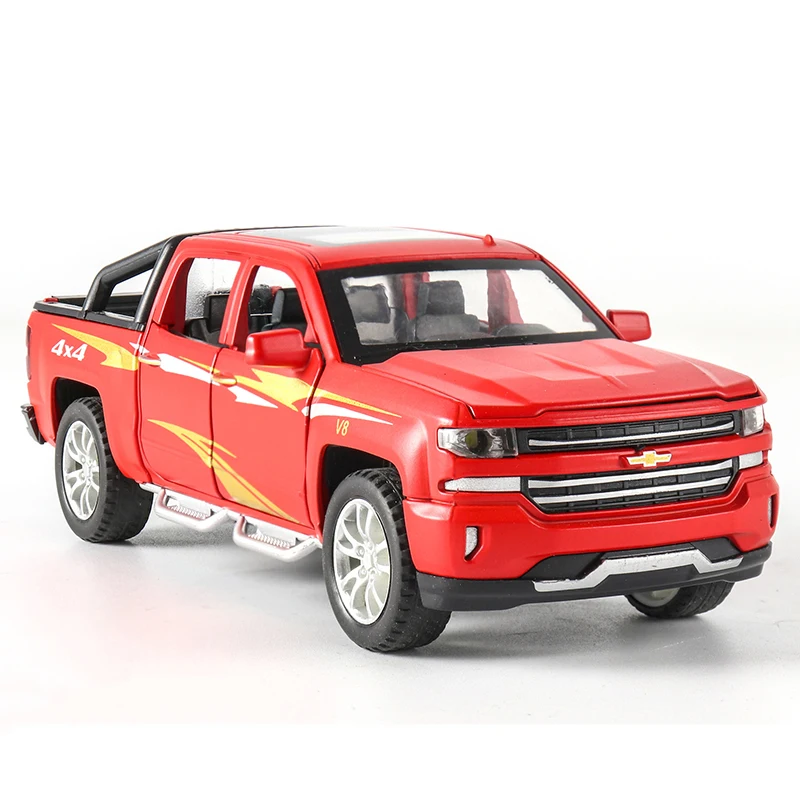 1:32 Chevrolet Silverado Pika сплав модель автомобиля литая модель игрушечного автомобиля 6 открытых дверей со звуком/светильник/вытяжные игрушки для детей - Цвет: No Original Box