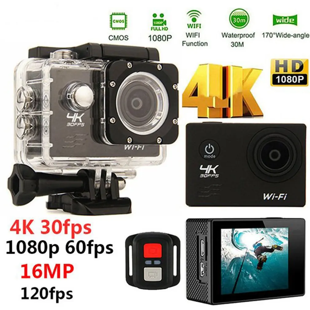HD 4K 1080p wifi Водонепроницаемая Спортивная экшн-видео камера подходит для крепления зарядного устройства lcd Спортивная DV камера Go водонепроницаемая