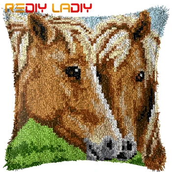 

Latch Hook Cushion Horses Love Pre-Printed Canvas Cushion Cover Acrylic Yarn Crochet Pillow Case Kits Hobby & Crafts Home Decor