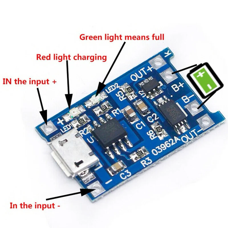 100 шт. TP4056 TC4056 Micro-USB 5 В 1A 18650 модуль зарядного устройства литиевой батареи зарядная плата двойной функции li-ion