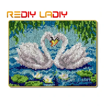 

Latch Hook Rug Kits Make Your Own Rug Two Swan Love Crocheting Cushion DIY Carpet Rug Acrylic Yarn Printed Canvas Hobby & Crafts