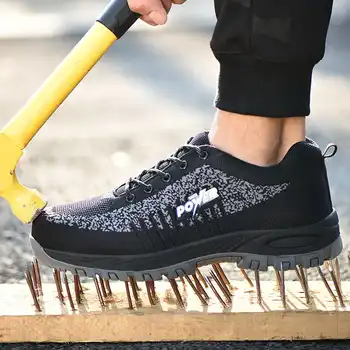 

New men shoes Steel toe shoes breathable work safety boots slip on work boots sneakers Shockproof shoes Piercing safety shoes