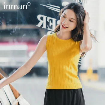 

INMAN 2020 Summer New Arrival Concise Style All-match Pure Color Literary Sleeveless Knit Waistcoat