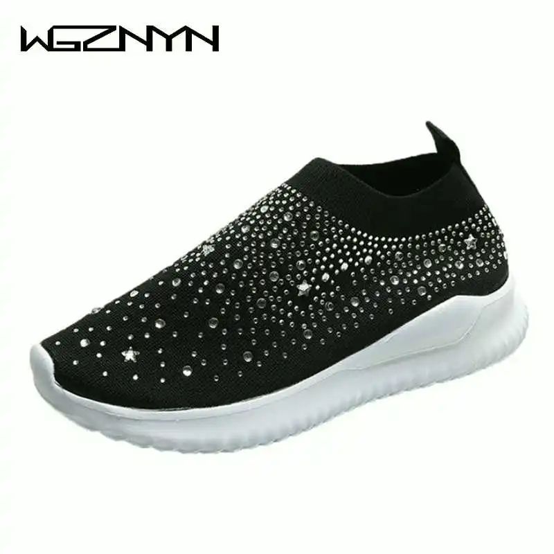 

NEW Women Sneakers Crystal Fashion Bling Sneaker Casual Slip on Sock Trainers Women Flats Vulcanize Shoes Woman Zapatillas Mujer