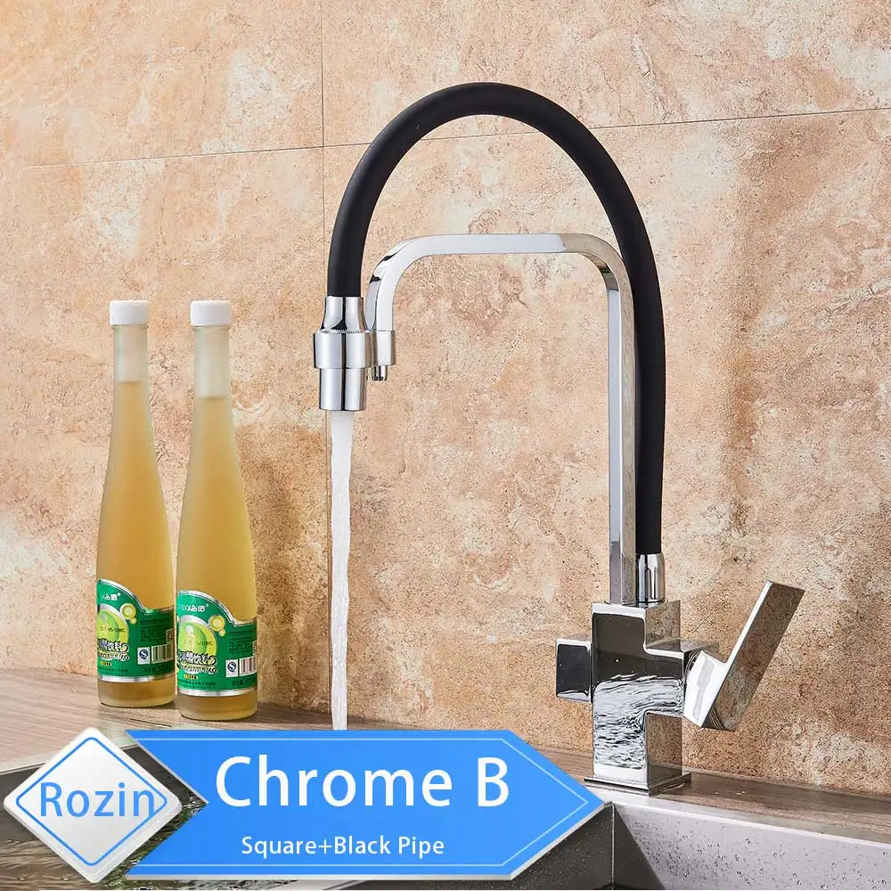 Хромированный очиститель воды, кухонный кран, чистая вода, смеситель для кухонной раковины, фильтр-кран, Очищающий кухонный смеситель, кран на бортике - Цвет: Square Chrome B