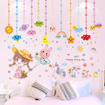 

[shijuekongjian] Clouds Stars Ornament Wall Sticker DIY Girl Animals Balloons Mural Decals for Kids Room Baby Bedroom Decoration