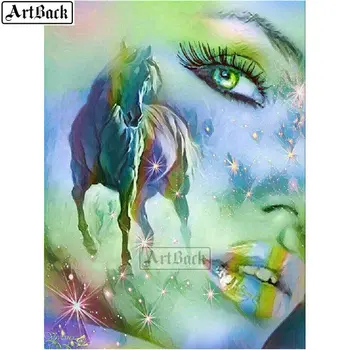

5d diy diamond painting woman horse landscape full square / round diamond mosaic rhinestone artwork home decoration