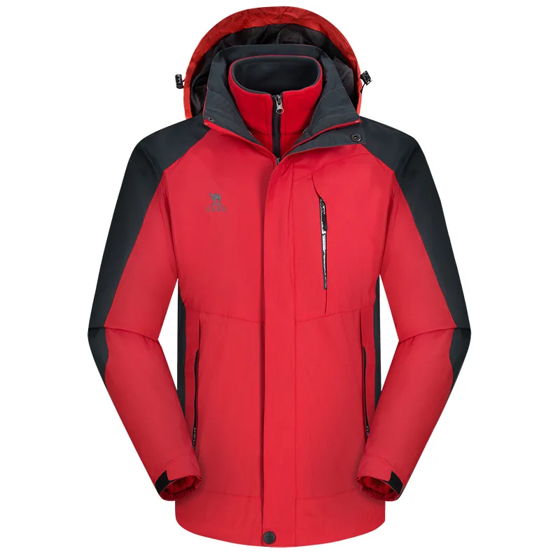 Дождевик, куртка, пара, зима, три-в-цельный, деконструируемый, водонепроницаемый, дышащий, толстый, теплый, для улицы, лыжный костюм - Цвет: Men s Red