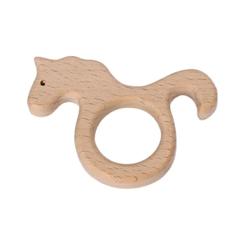 

New Baby Teether Natural Beech Wood DIY Horse Shape Ring Craft Chew Handmade Kid Toy