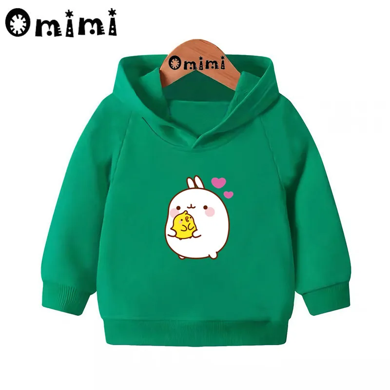 Детские толстовки с героями мультфильмов Molang and Piupiu; детские толстовки с капюшоном; крутой пуловер для малышей; топы для девочек и мальчиков; осенняя одежда; KMT5217