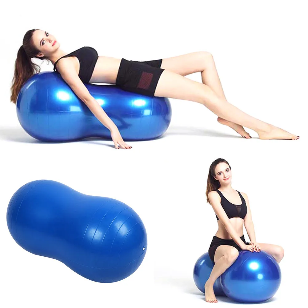Pilates Yoga Ball Iatable Peanut Exercise Ball Blow Up Thick Balance With Manual Pump For Yoga Fitness Physical Therapy