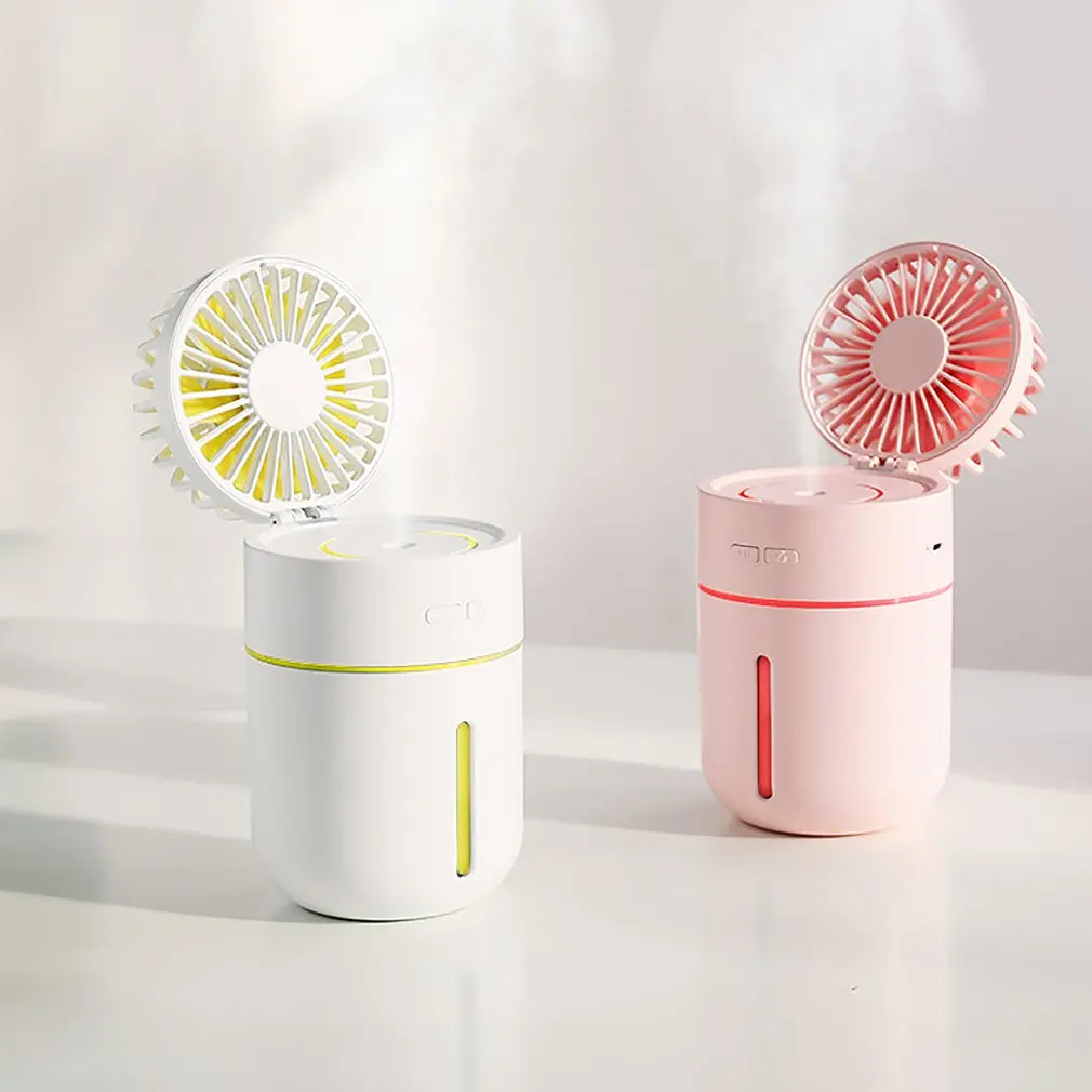 Creative T9usb Rechargeable Atmosphere Light Mini Humidification Desktop Fan Student Summer Portable Small Fan