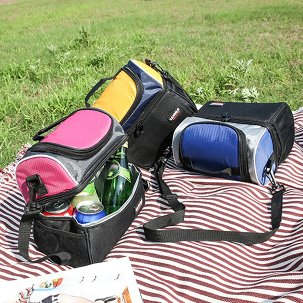 Work Travel Outdoor Portable Thermal Insulation Hand Held Picnic Adjustable Oxford Cloth Two Layers Lunch Box Bag Zipper Closure