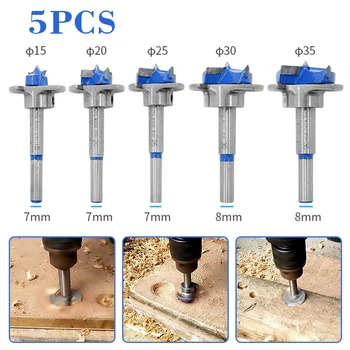 

5PCS 15/20/25/30/35mm Auger Drill Bit Hinge Cutter Hex Wrench Woodworking Hole Opener Milling Cutter Hand Tool