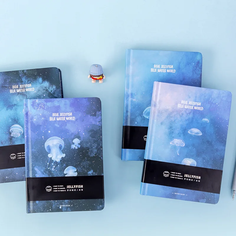 

A5 Blank Color Art Drawing Papers Notebook Dream Creative Blue Jellyfish Notepad Thicken Diary Stationery Hard copy Agenda Gift