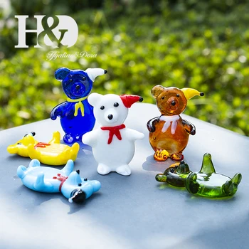 

H&D Set of 6pcs Hand Blown Mini Bears Art Glass Animal Figurine Murano Style Collectible Gifts Sculpture Home Wedding Decoration