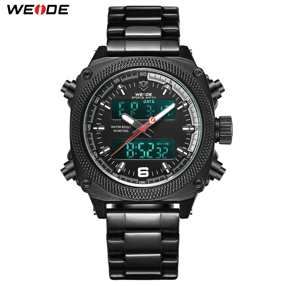 

WEIDE Mens Sports Auto Date Week Male Clock Dual Display Digital Quartz Stainless Steel Band Belt Wristwatch Relogio Masculino