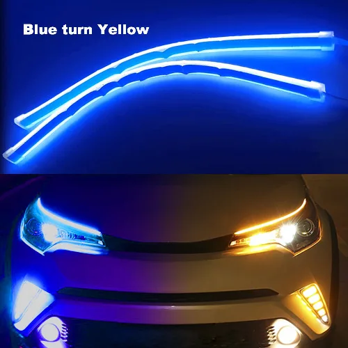 2 шт. тонкий гибкий DRL светодиодный дневные ходовые огни белый указатель поворота желтая направляющая полоса для сборки фар Прямая поставка CJ - Цвет: Ice Blue To Yellow