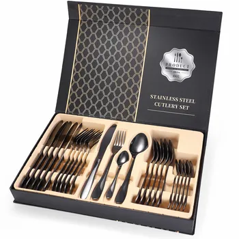 

Home Tableware Box Black Stainless Steel Tableware Set Cutlery Set 24 Piece Fork Spoon Knife Gold Dinnerware Set Dropshipping
