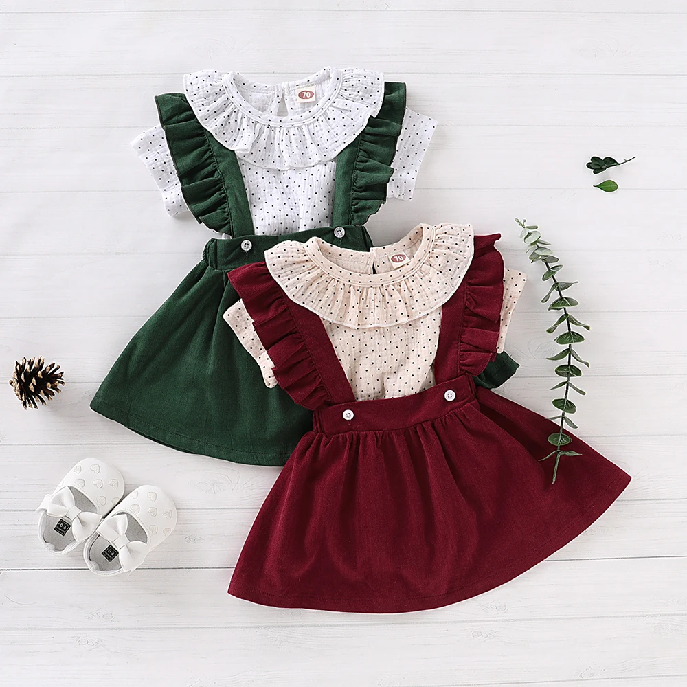 CYSINCOS 2020 Newborn Baby Spring Autumn Clothing Set Infant Girls Ruffles Dot Long Sleeve Romper+Strap Dresses Clothes Outsuit
