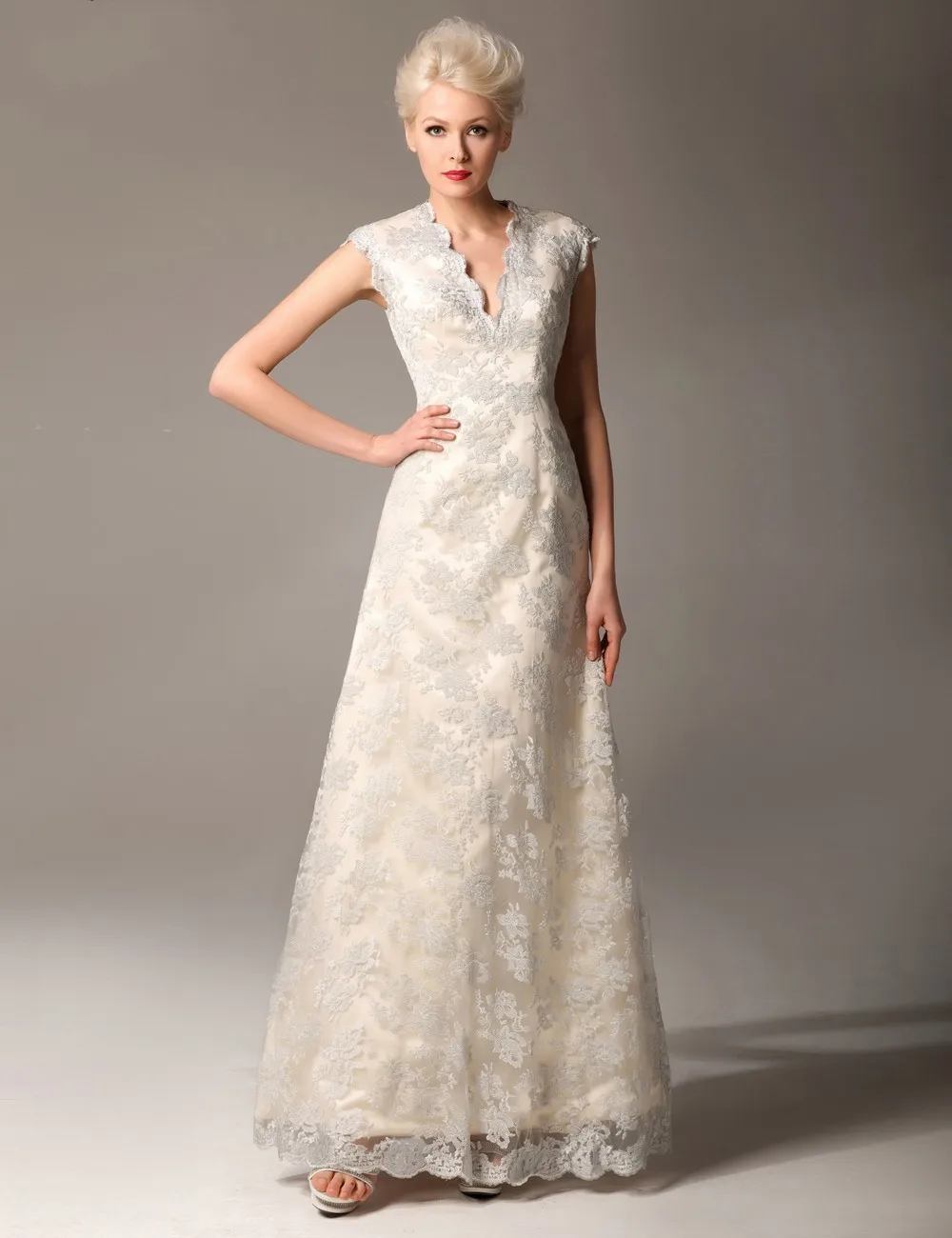 

Elegant Lace Evening V Neck Sleeveless A Line Long Cap Sleeve Prom bridal Gown 2018 Off The Shoulder Mother Of The Bride Dresses