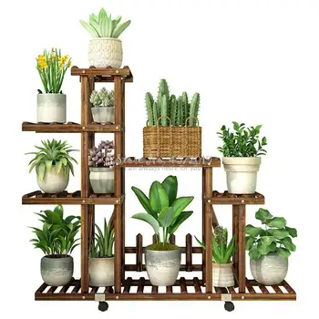 

B Multi-layer Plant Stand Shelves Garden Patio Balcony With Planting Tools Carbonized Wood Damp-proof Antiseptic Flower Rack