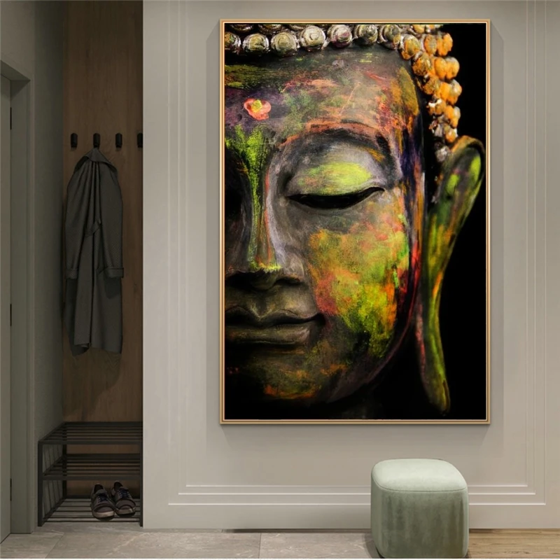 Vivid Large Buddha Face Wall Art Canvas Prints Modern Buddhism Oil Paintings for Living Room Pictures | Дом и сад