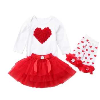

Baby Girl Clothing Set Toddler Girl's 3 PCS Suit Outfit Love Pattern Costume Tutu Skirt T Shirt Leg Warmers 0-12 Months 2020