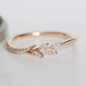 

Danity Leaf Crystal Engagement Rings Women's Eternity Wedding Band Rings For Female Rose Gold Rings Jewelry Gifts