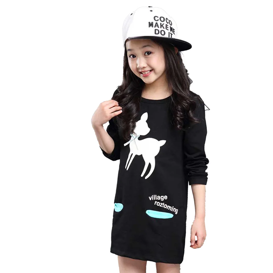 Spring Dress For Girls Cartoon Print School 100% Cotton Kids Party Autumn Casual Teenage Clothes | Детская одежда и обувь