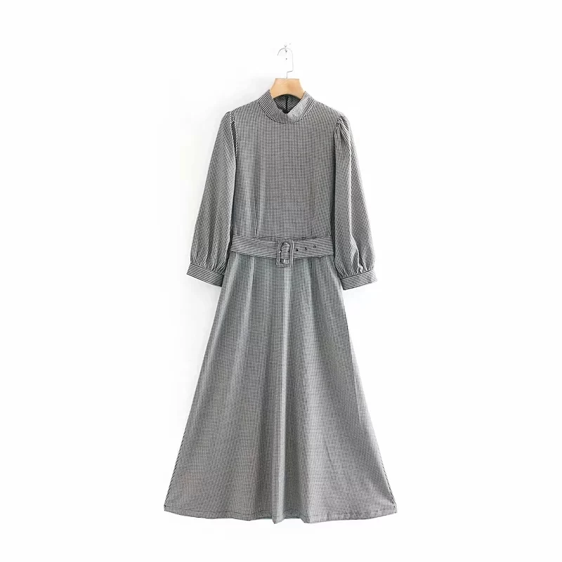 JXYSY dress women elegant o neck plaid midi dress sashes design female long sleeve evening party dress A line vestidos