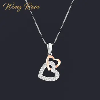

Wong Rain Romantic 925 Sterling Silver Created Moissanite Gemstone Double Love Heart Pendant Necklace Fine Jewelry Wholesale