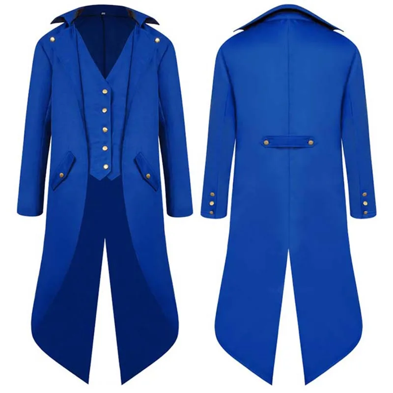 Unisex Vintage Steampunk Costume Blue Jacket Tailcoat Gothic Victorian Frock 