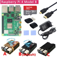 Raspberry Pi 4 Модель B комплект+ алюминиевый чехол+ теплоотвод+ 3A переключатель питания+ Micro HDMI вариант 64 32 Гб SD карты | ридер