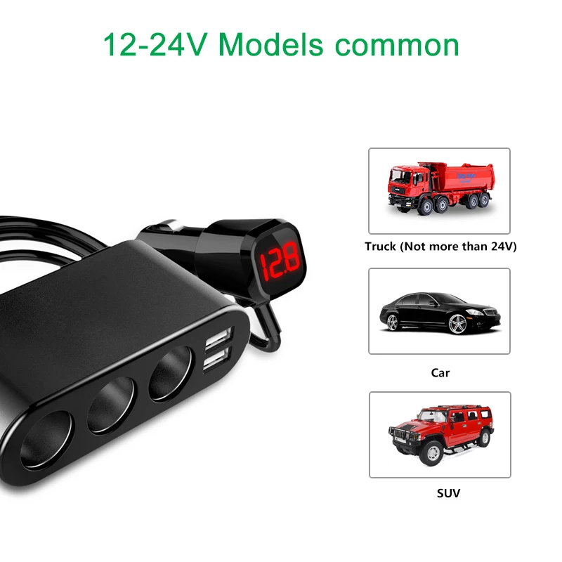 Двойной USB порт 3 Way Авто розетка для автомобильного прикуривателя Разветвитель зарядное устройство штекер Адаптер DC 5 В 1A+ 2.1A для всех телефонов и ПК Ipad Mp3