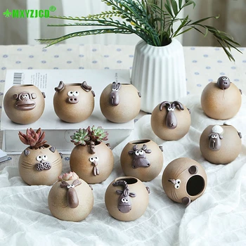 

Zodiac Ceramic Flower Pot Round Decoration Animal Sculpture Crafts Cute Note Clip Home Decor Accessories Plant Pot