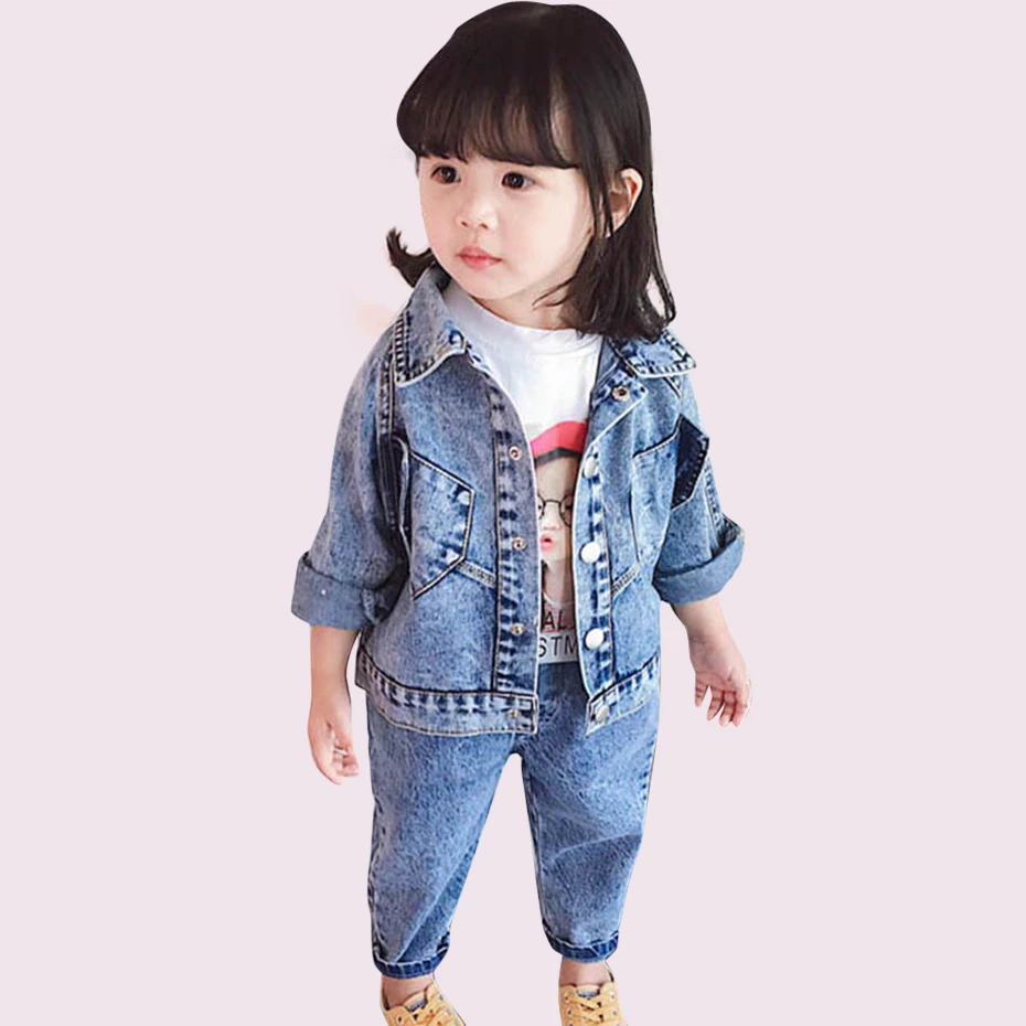 Ropa para bebés niñas chaqueta de mezclilla y Jeans uds. Traje para parche para niñas bolsillo niñas conjuntos ropa otoño niños ropa para niñas|set de ropa| - AliExpress