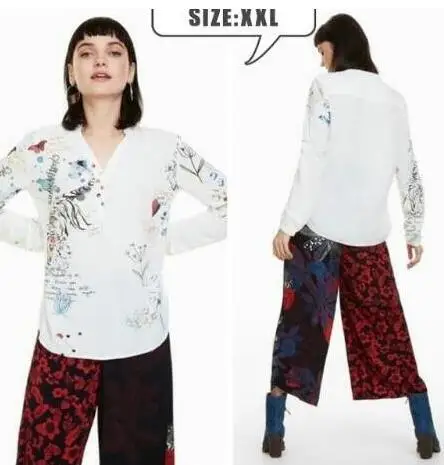 CAMEL Оригинальная блузка desigual в испанском стиле с v-образным вырезом и ручной росписью - Цвет: CAMEL
